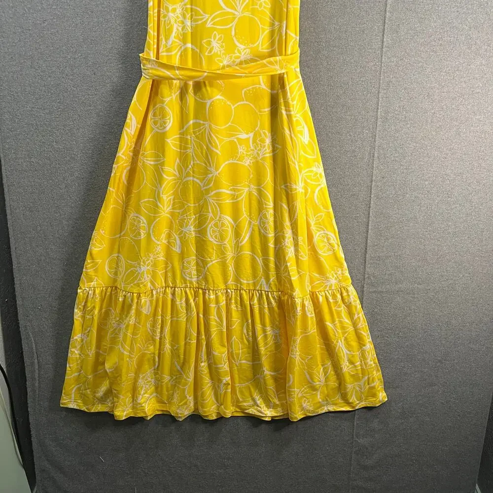 Cuddl Duds Flexwear Scoop-Neck Tiered Maxi Dress Yellow Citrus Size Small - Picture 9 of 9
